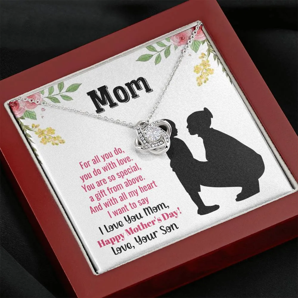 I Love You Mom Love Knot Necklace