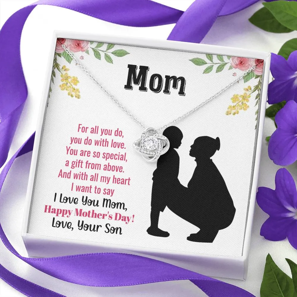 I Love You Mom Love Knot Necklace