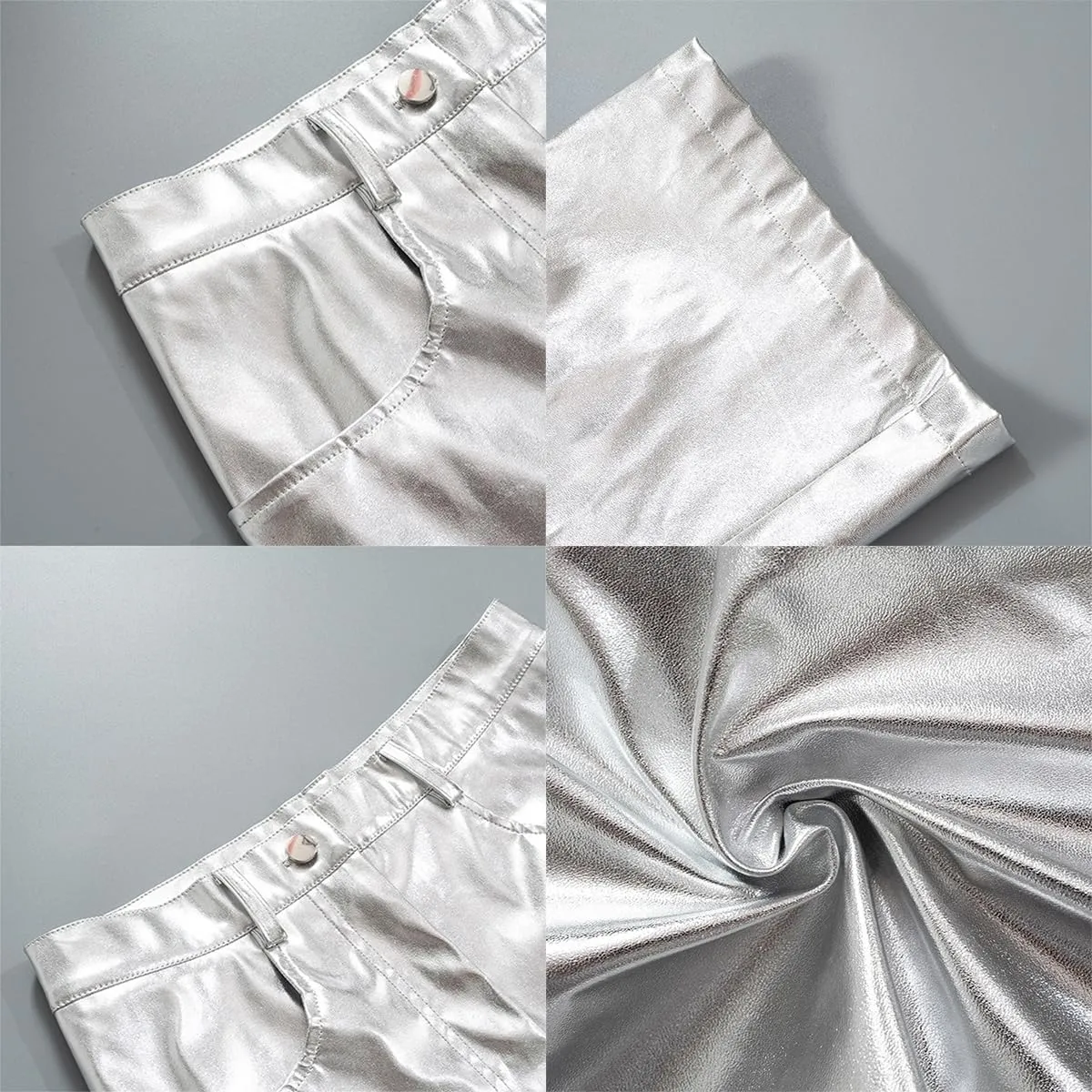 IDOPIP Women Shiny Metallic Leggings Holographic PU Leather Pants Long Straight Trouser Vintage 70s Disco Yoga Dance Clubwear