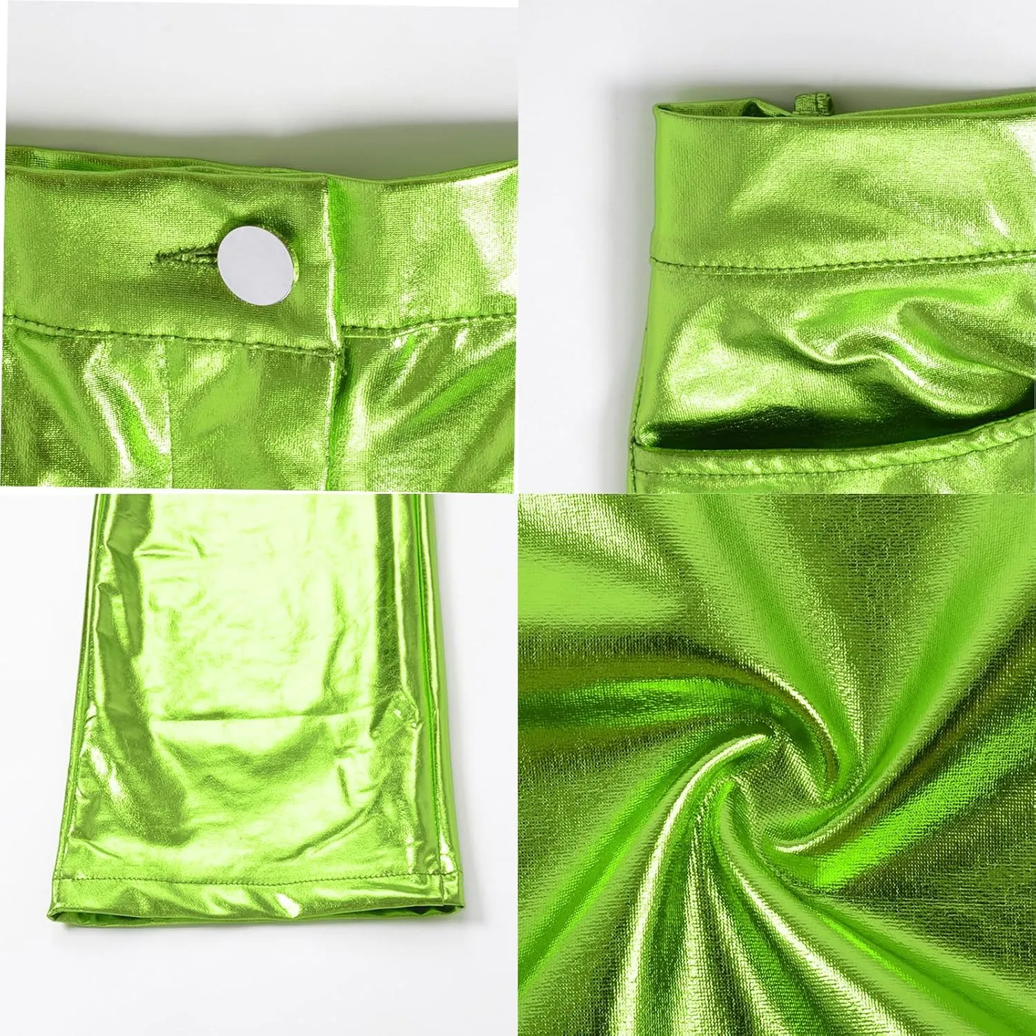 IDOPIP Women Shiny Metallic Leggings Holographic PU Leather Pants Long Straight Trouser Vintage 70s Disco Yoga Dance Clubwear