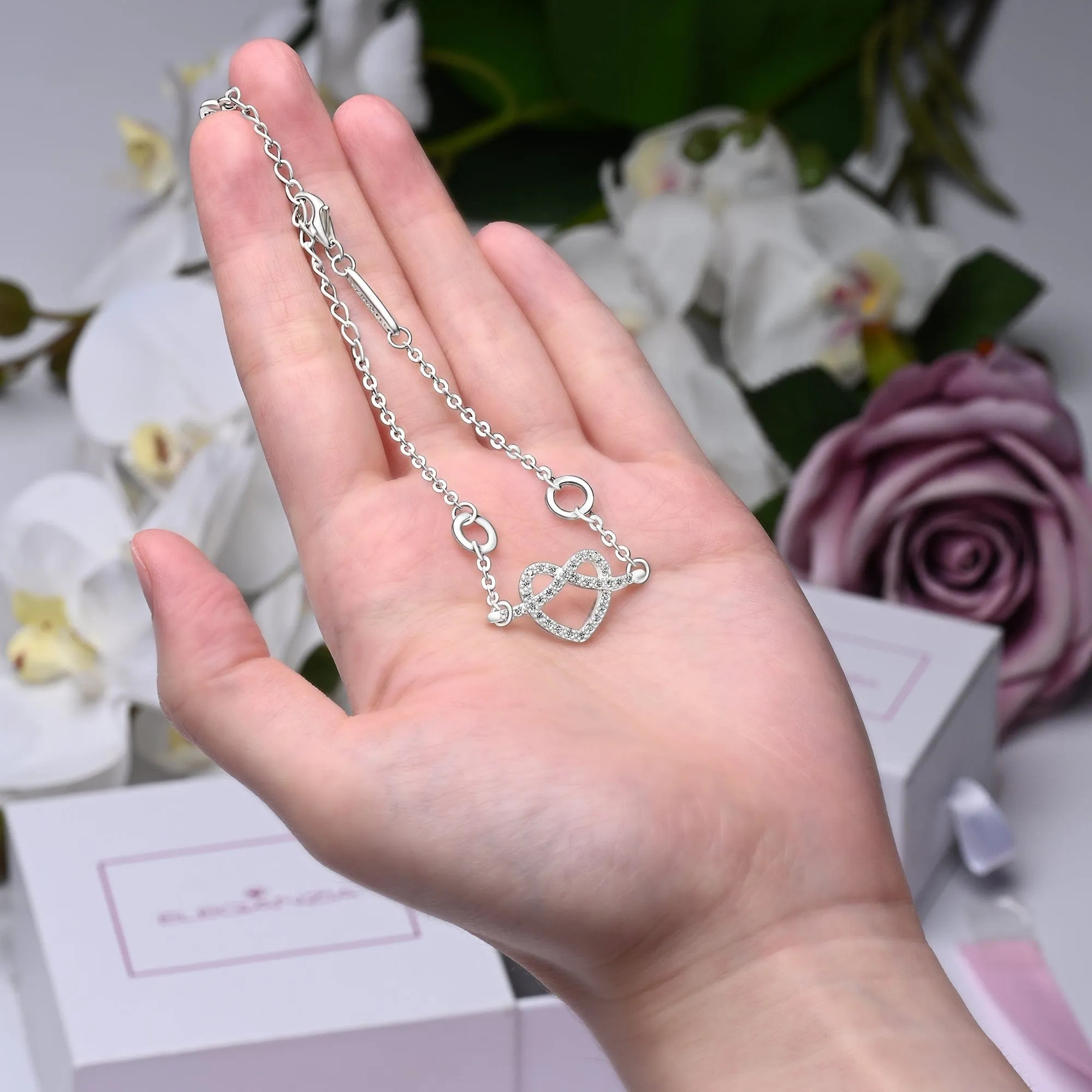 Infinity Heart Knot Friendship Bracelet Sterling Silver