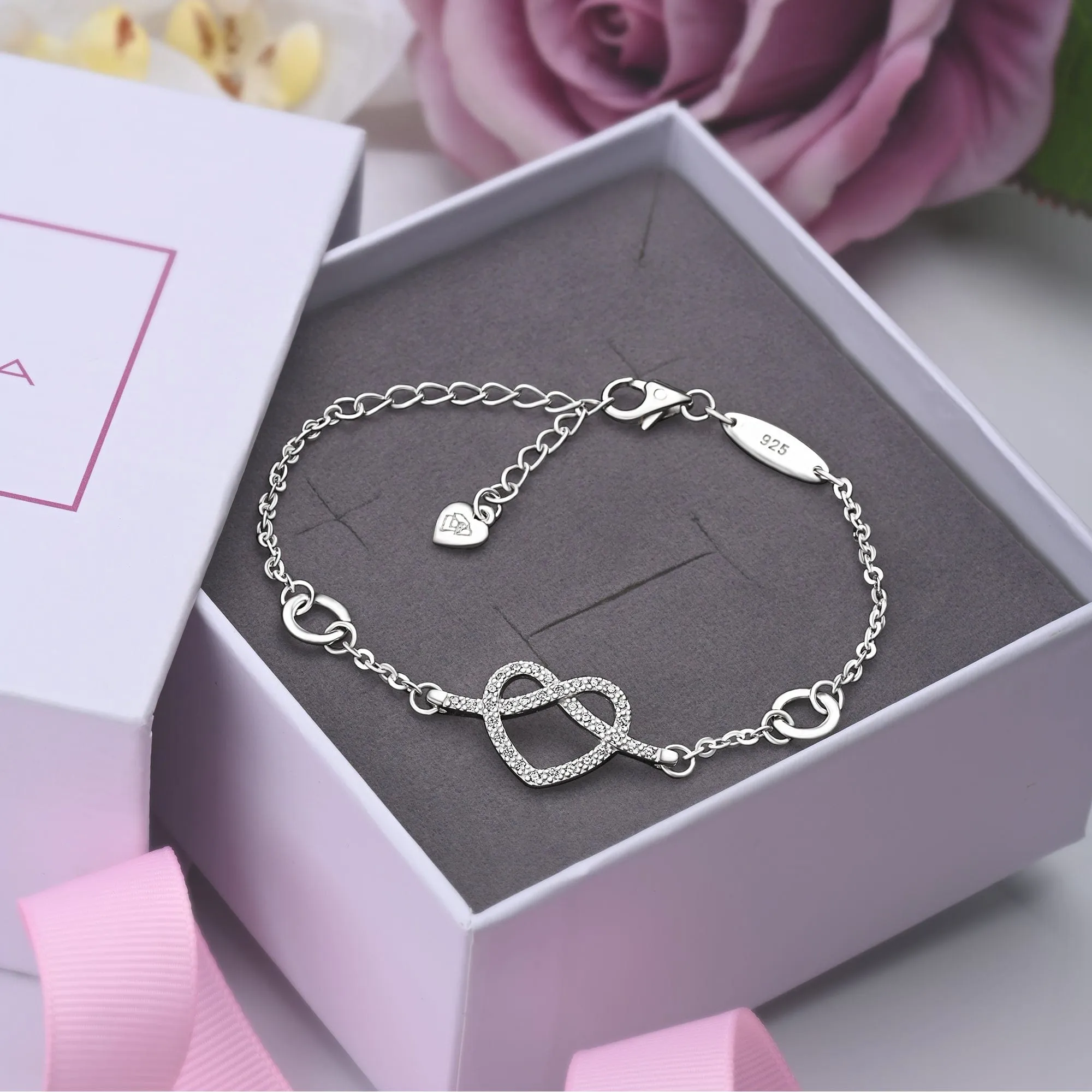Infinity Heart Knot Friendship Bracelet Sterling Silver