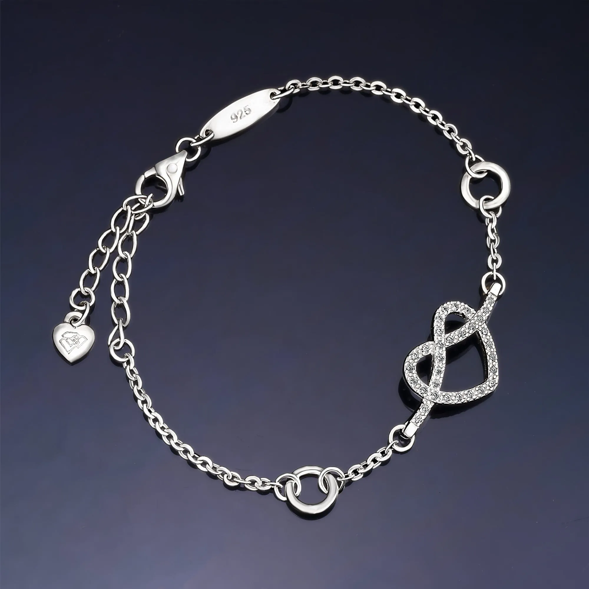 Infinity Heart Knot Friendship Bracelet Sterling Silver