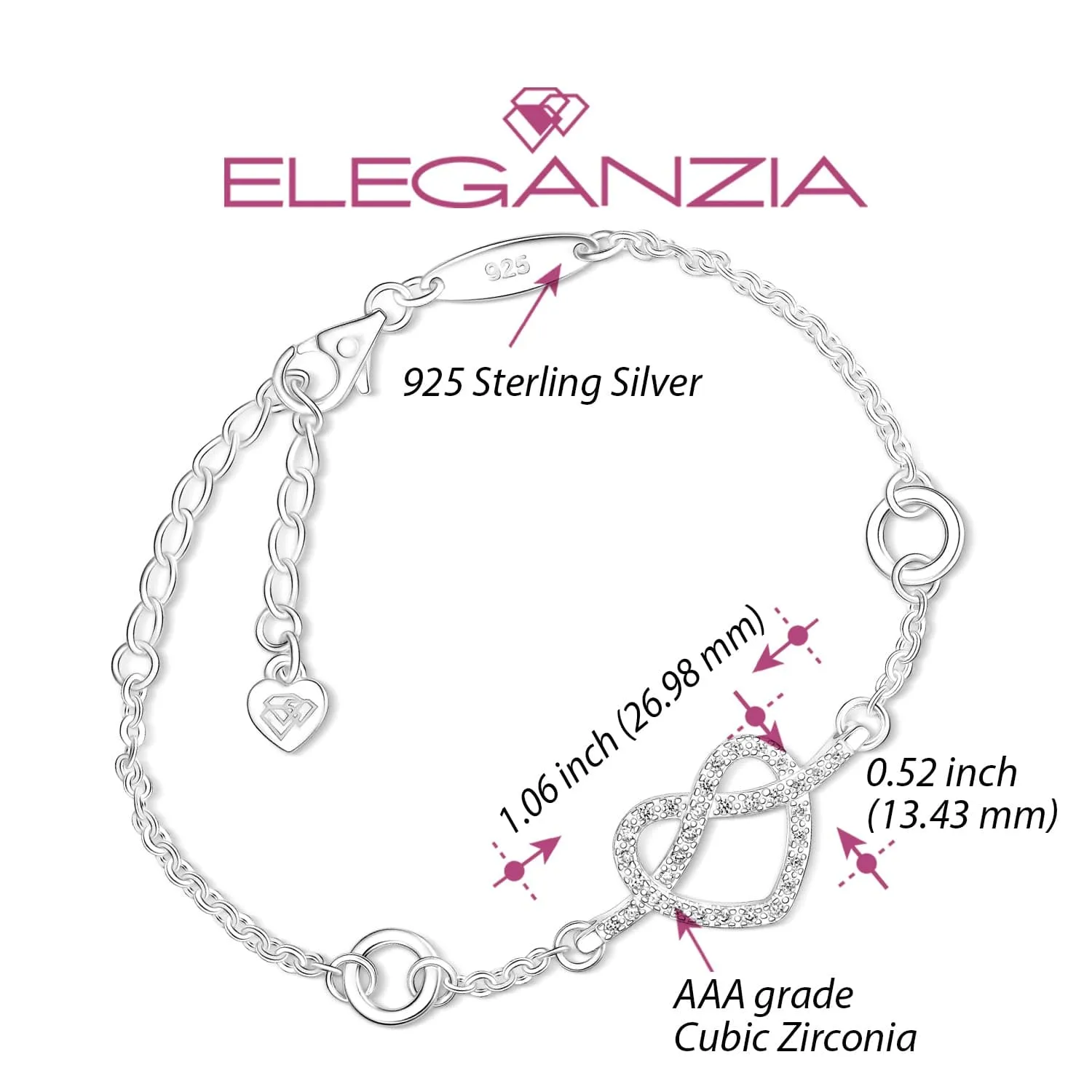 Infinity Heart Knot Friendship Bracelet Sterling Silver