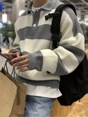 JANLUX | Striped Knitted Pullover with Long Sleeves Sweater