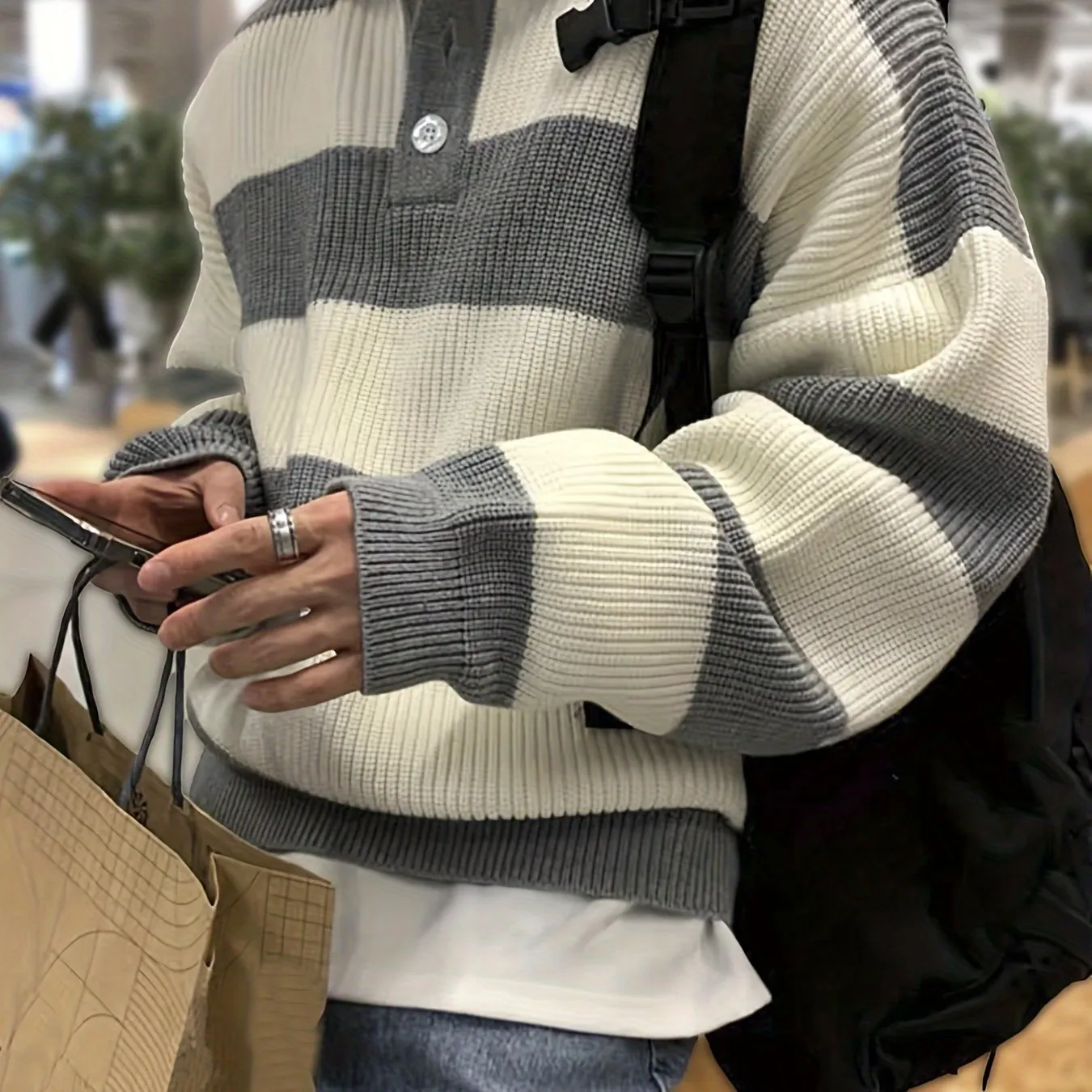 JANLUX | Striped Knitted Pullover with Long Sleeves Sweater