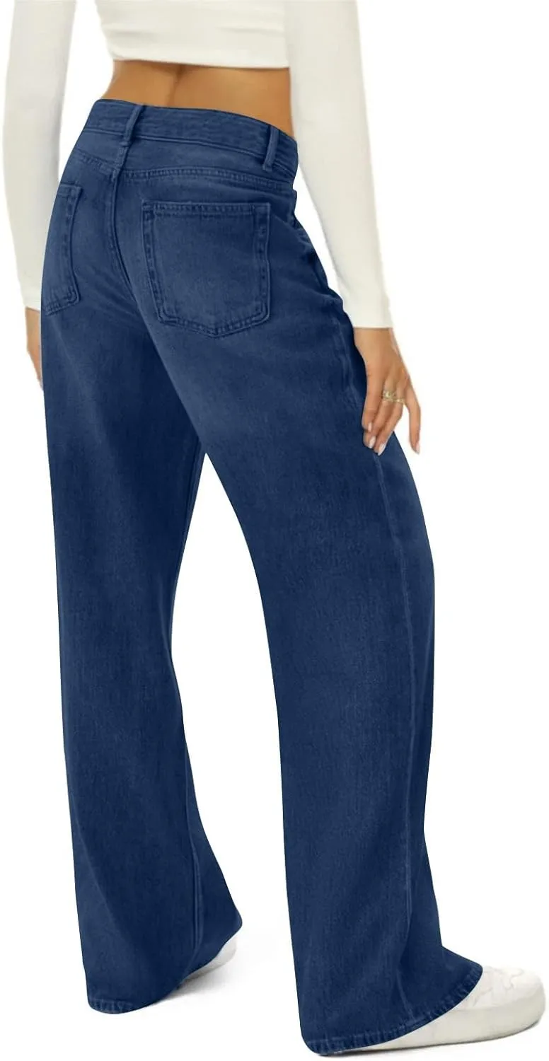 Jeans for Women, Jeans Women Stretchy Trendy Plus Size Baggy Trousers Low Rise 2025 Straight Leg Summer