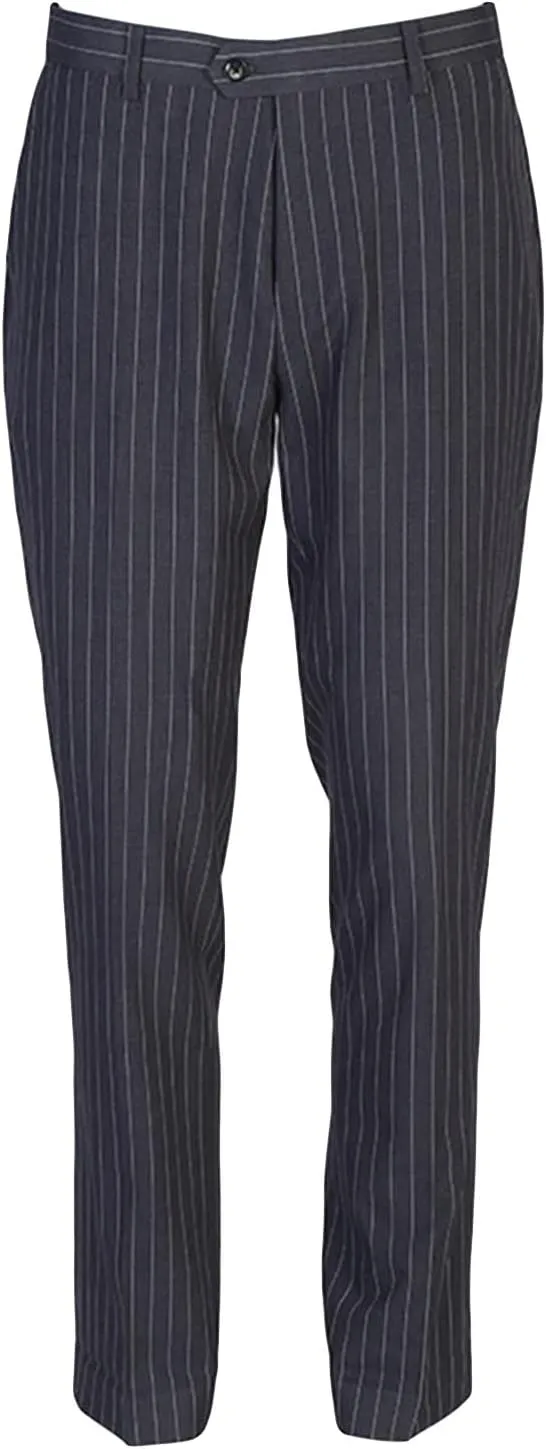 JEShifangjiusu Mens Casual Stripe Cotton Pants Fashion Retro Tapered Stretch Pant Slim Fit Business Dress Chino Pants, Grey, 38