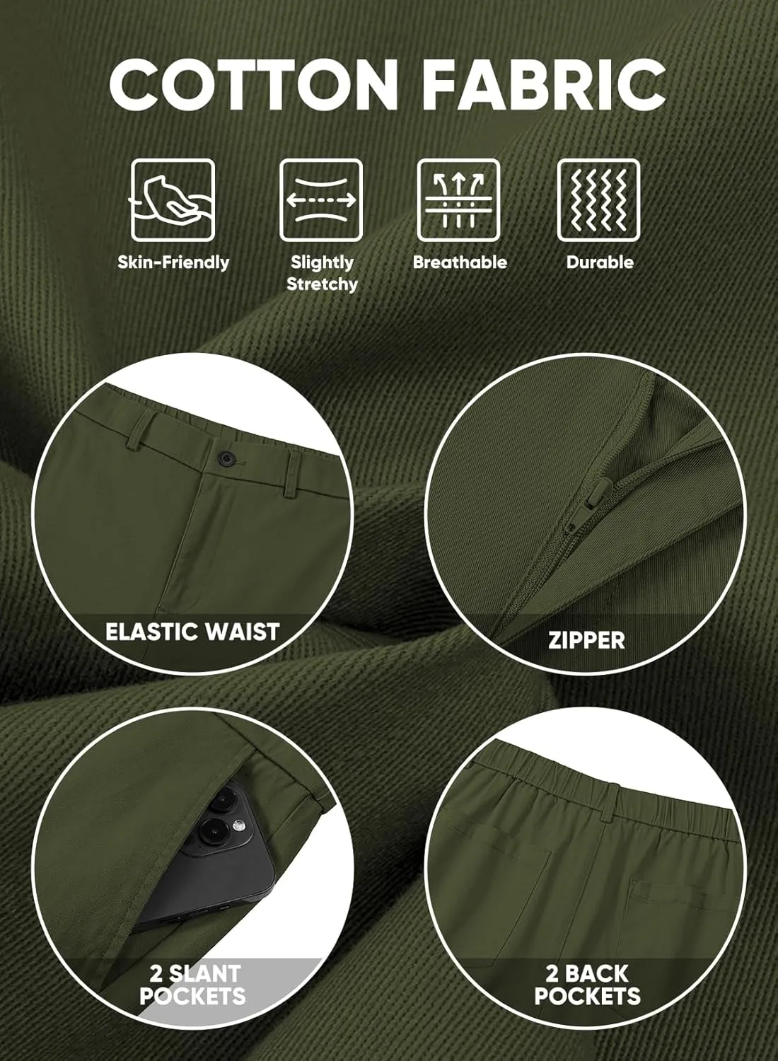 JMIERR Men's Classic-Fit 7" Chino Short Summer Stretch Waist Cotton Twill Casual Dress Shorts with Pockets