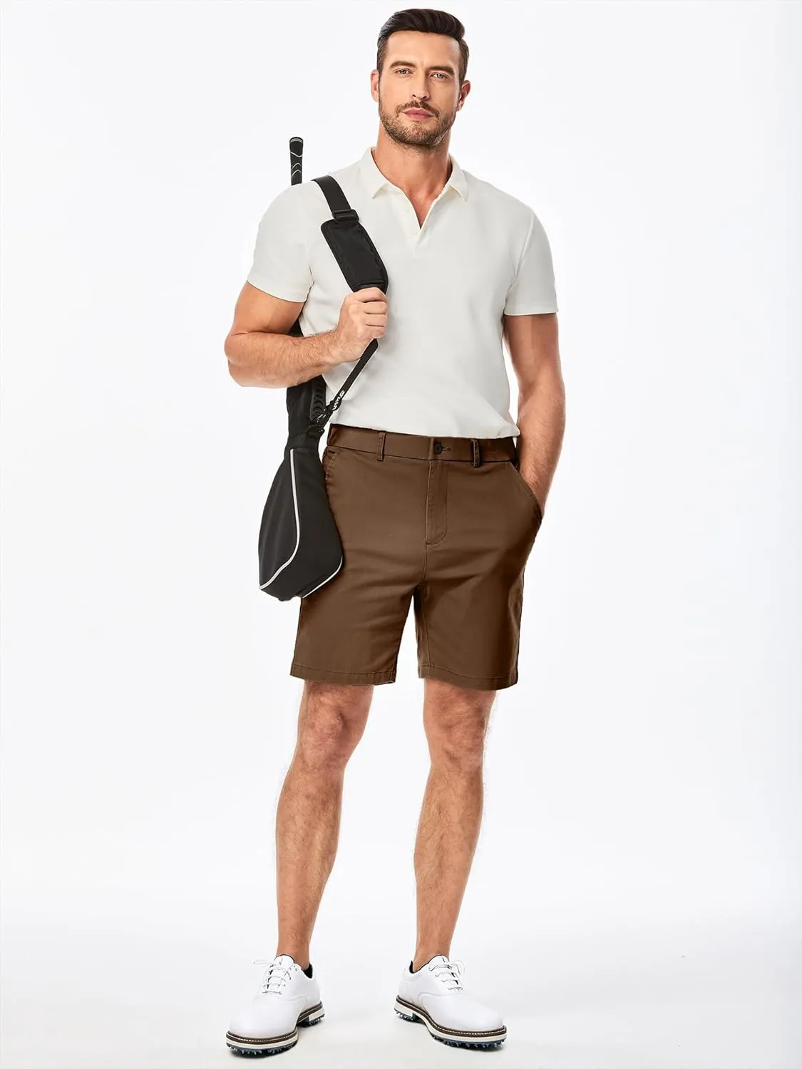 JMIERR Men's Classic-Fit 7" Chino Short Summer Stretch Waist Cotton Twill Casual Dress Shorts with Pockets