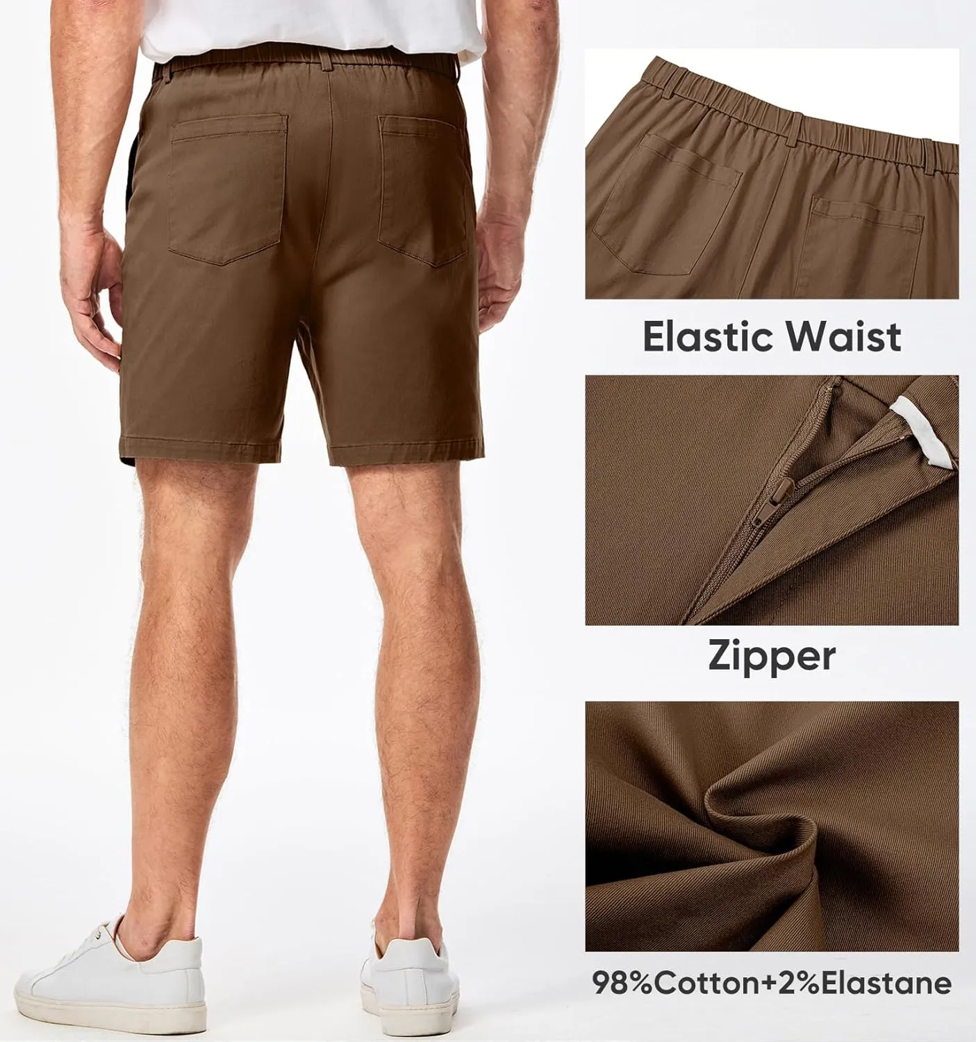 JMIERR Men's Classic-Fit 7" Chino Short Summer Stretch Waist Cotton Twill Casual Dress Shorts with Pockets