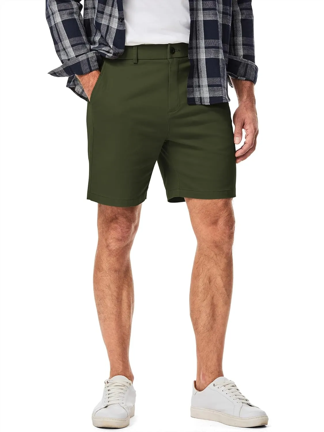 JMIERR Men's Classic-Fit 7" Chino Short Summer Stretch Waist Cotton Twill Casual Dress Shorts with Pockets