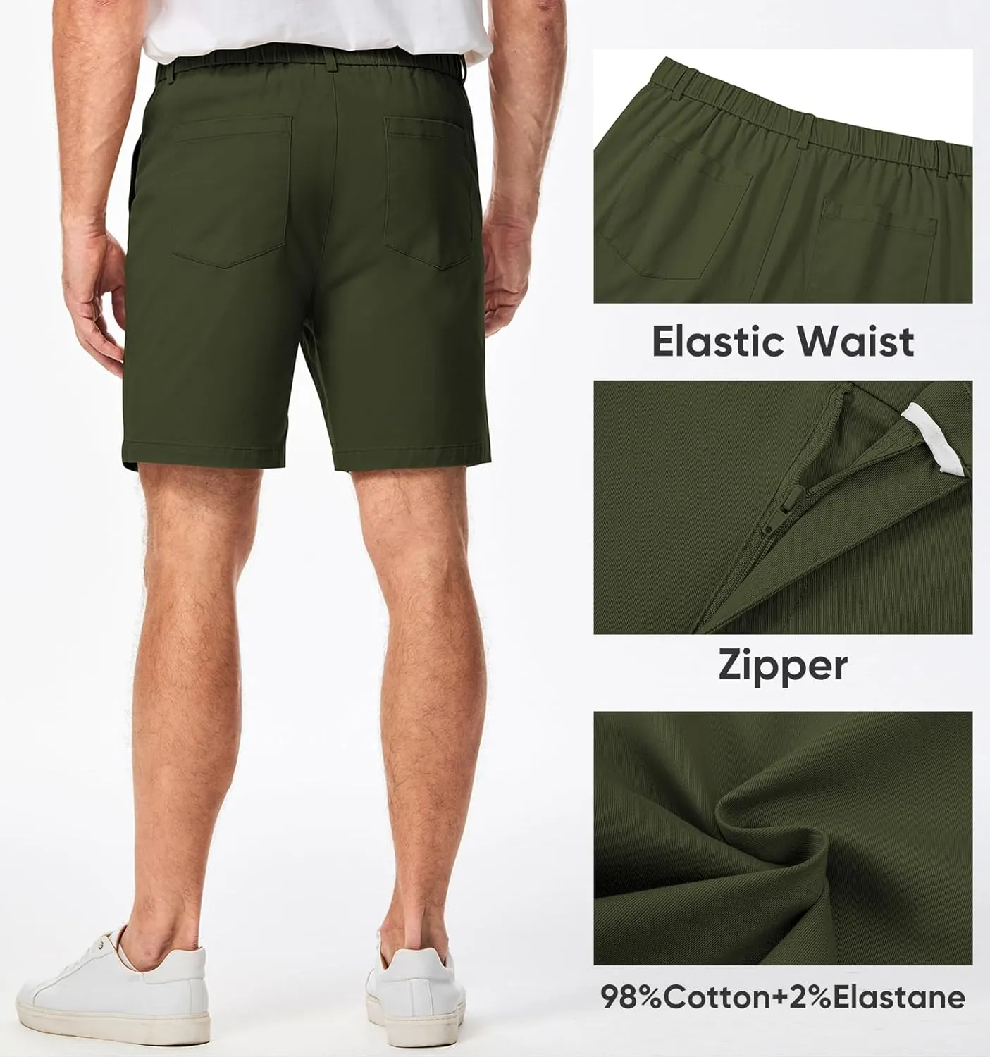 JMIERR Men's Classic-Fit 7" Chino Short Summer Stretch Waist Cotton Twill Casual Dress Shorts with Pockets