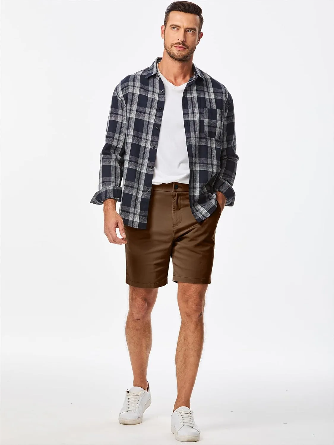 JMIERR Men's Classic-Fit 7" Chino Short Summer Stretch Waist Cotton Twill Casual Dress Shorts with Pockets