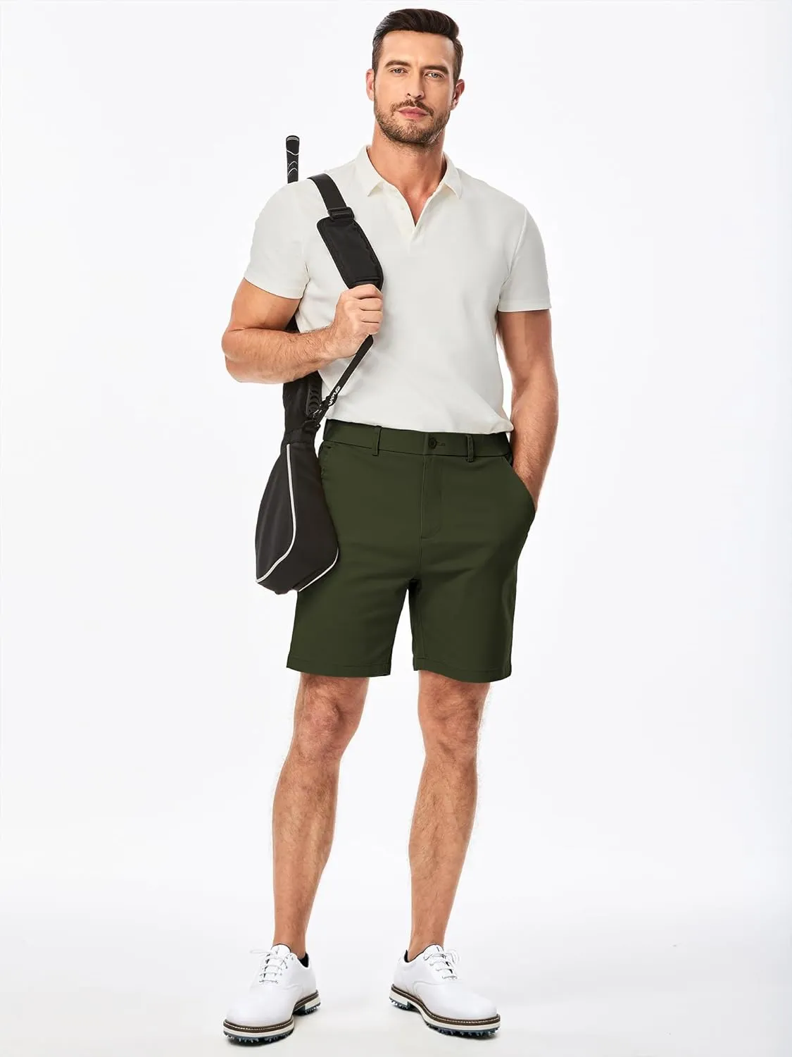 JMIERR Men's Classic-Fit 7" Chino Short Summer Stretch Waist Cotton Twill Casual Dress Shorts with Pockets