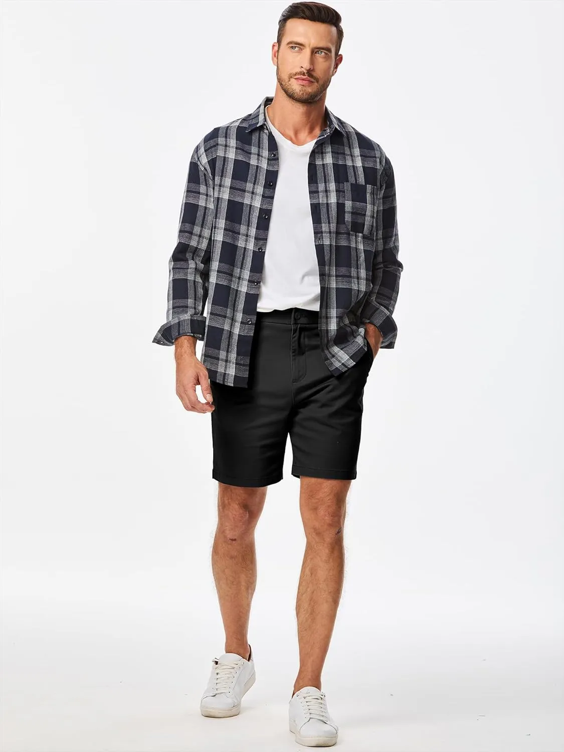 JMIERR Men's Classic-Fit 7" Chino Short Summer Stretch Waist Cotton Twill Casual Dress Shorts with Pockets