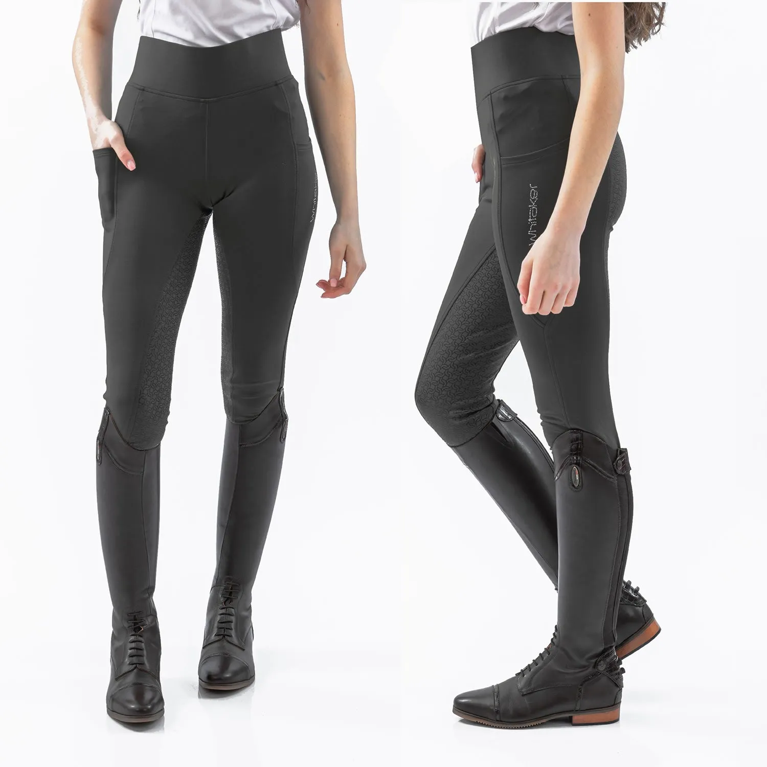 John Whitaker Langley Diamante Riding Tights - Black