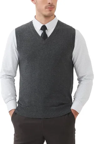 Kallspin Men's Wool Blended Vest Sweater Relaxed Fit V Neck Sleeveless Knitted Pullover