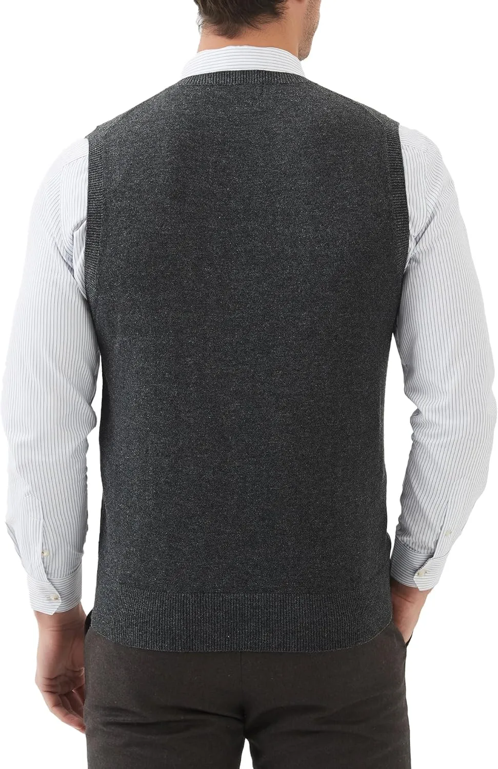 Kallspin Men's Wool Blended Vest Sweater Relaxed Fit V Neck Sleeveless Knitted Pullover