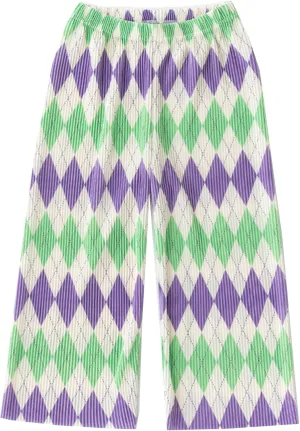 Kiench Girls Wide Leg Palazzo Pants Pleated Silky Flowy Trousers Cute Print