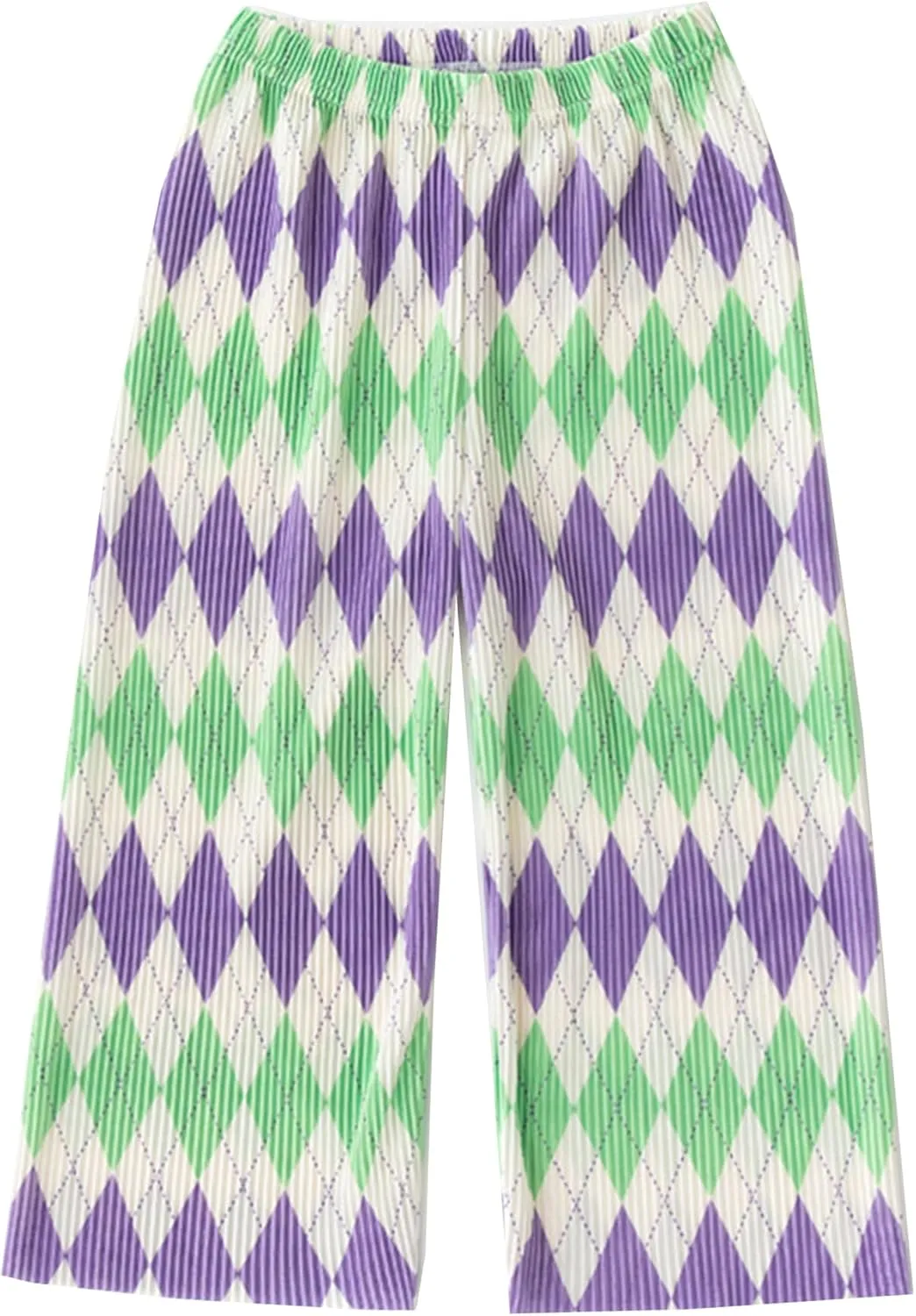Kiench Girls Wide Leg Palazzo Pants Pleated Silky Flowy Trousers Cute Print
