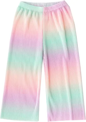 Kiench Girls Wide Leg Palazzo Pants Pleated Silky Flowy Trousers Cute Print