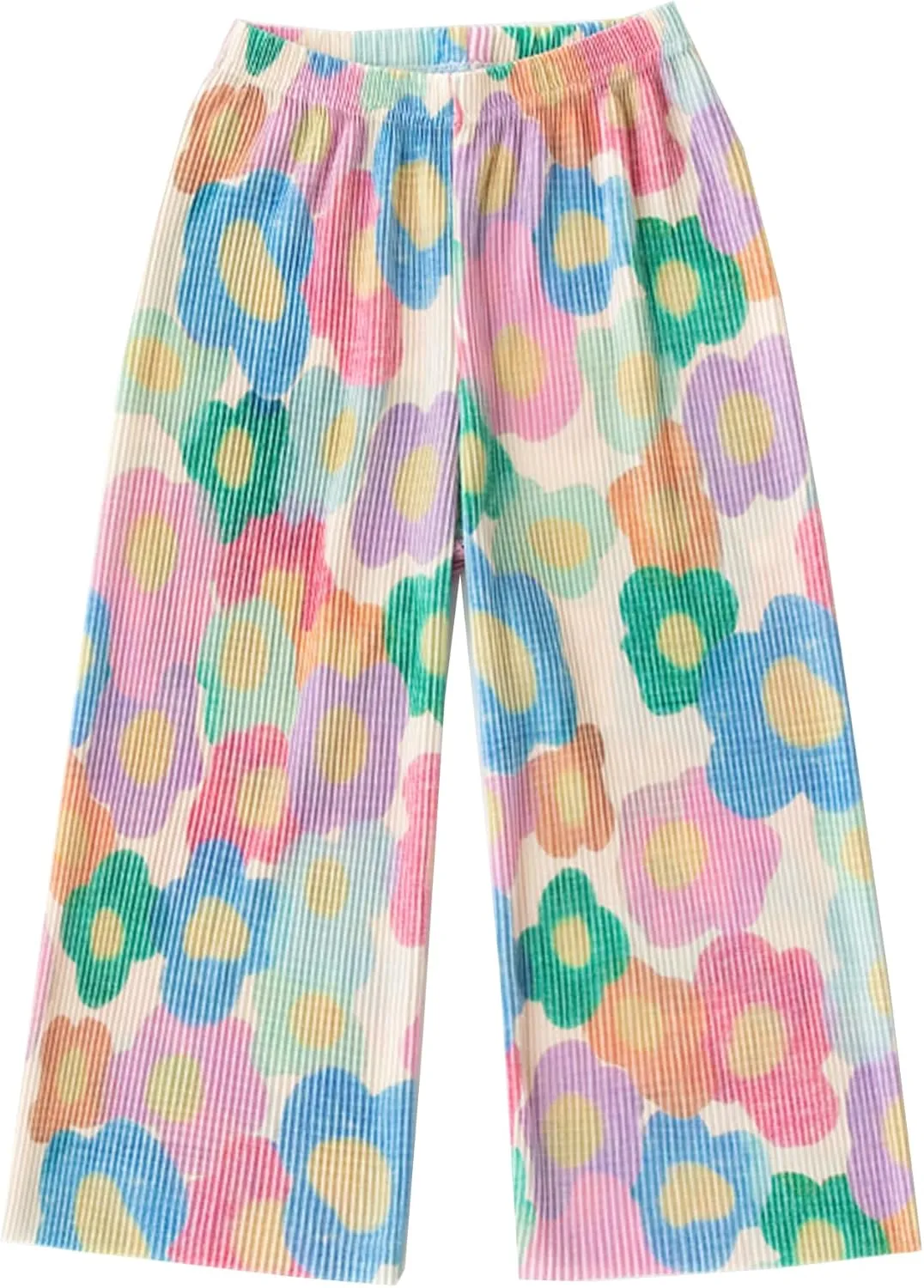 Kiench Girls Wide Leg Palazzo Pants Pleated Silky Flowy Trousers Cute Print