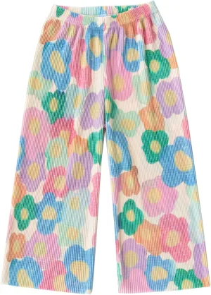 Kiench Girls Wide Leg Palazzo Pants Pleated Silky Flowy Trousers Cute Print