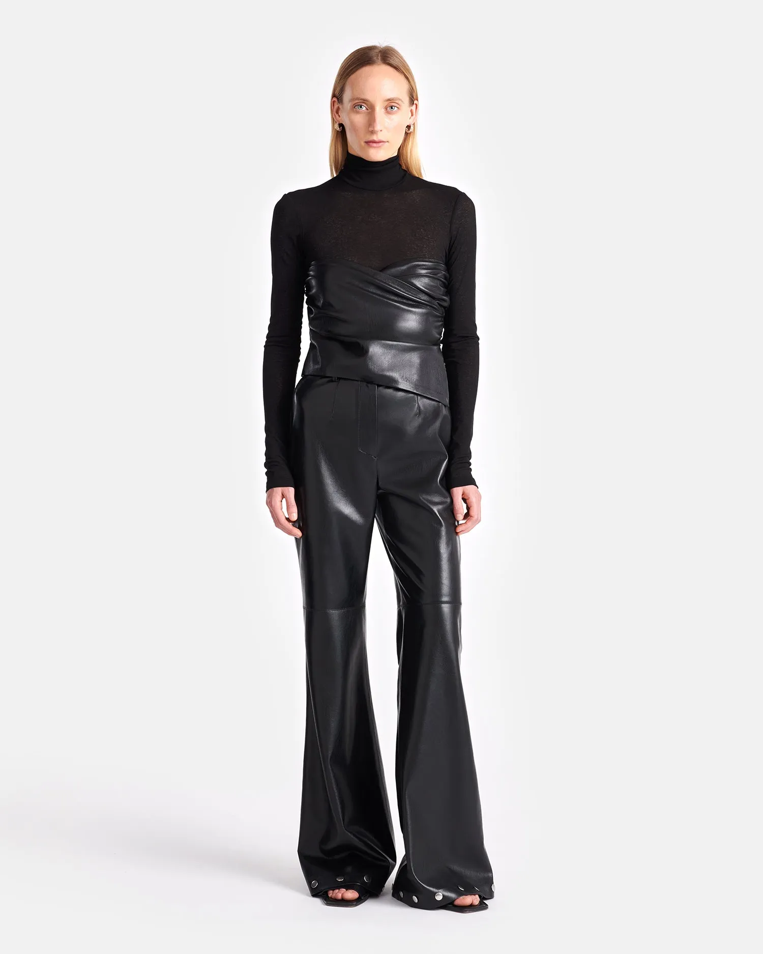 Kynlee - Mesh Jersey And Okobor Alt-Leather Top - Black