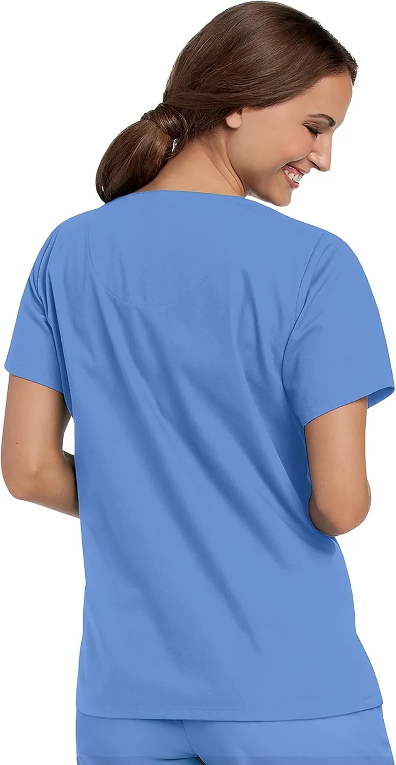 Landau Essentials Relaxed Fit 4-Pocket V-Neck Scrub Top for Women 8219
