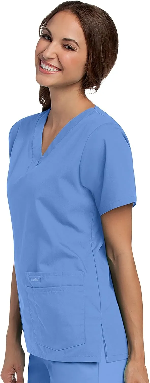 Landau Essentials Relaxed Fit 4-Pocket V-Neck Scrub Top for Women 8219