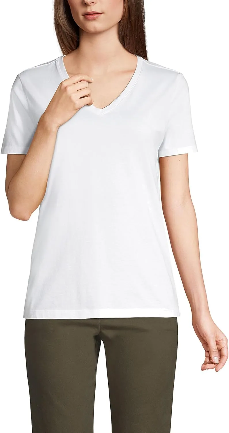 Lands' End Women's Relaxed American-Grown Supima Cotton V-Neck T-Shirt