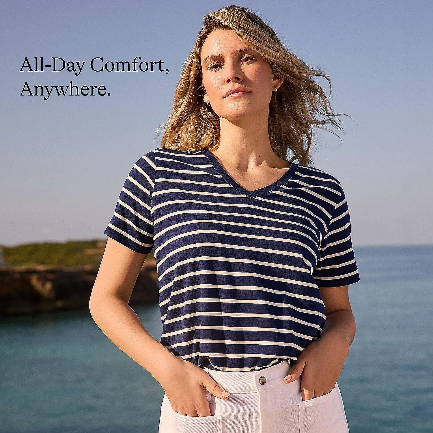 Lands' End Women's Relaxed American-Grown Supima Cotton V-Neck T-Shirt