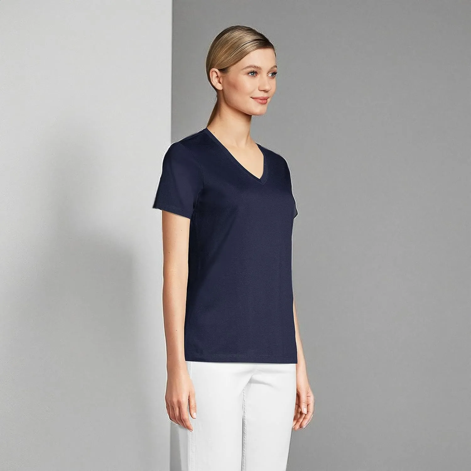 Lands' End Women's Relaxed American-Grown Supima Cotton V-Neck T-Shirt