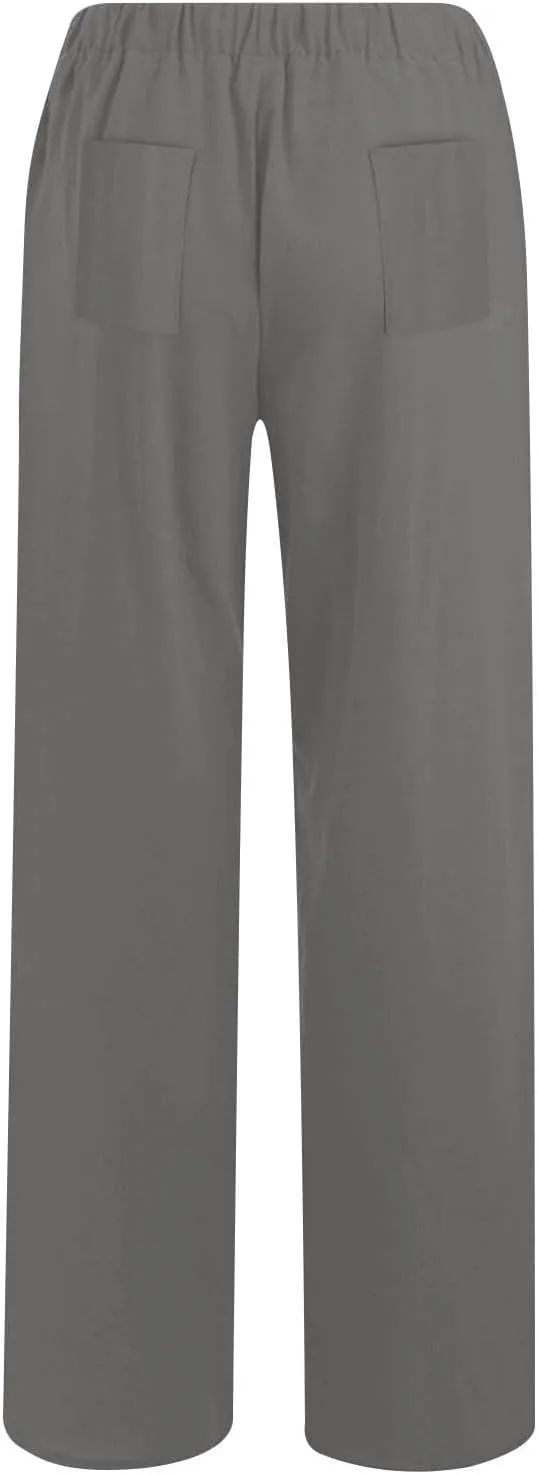 Lastesso Palazzo Pants for Women Casual Lightweight Linen Cotton Outfits with Pockets Soft High Waist Summer Lounge Trousers