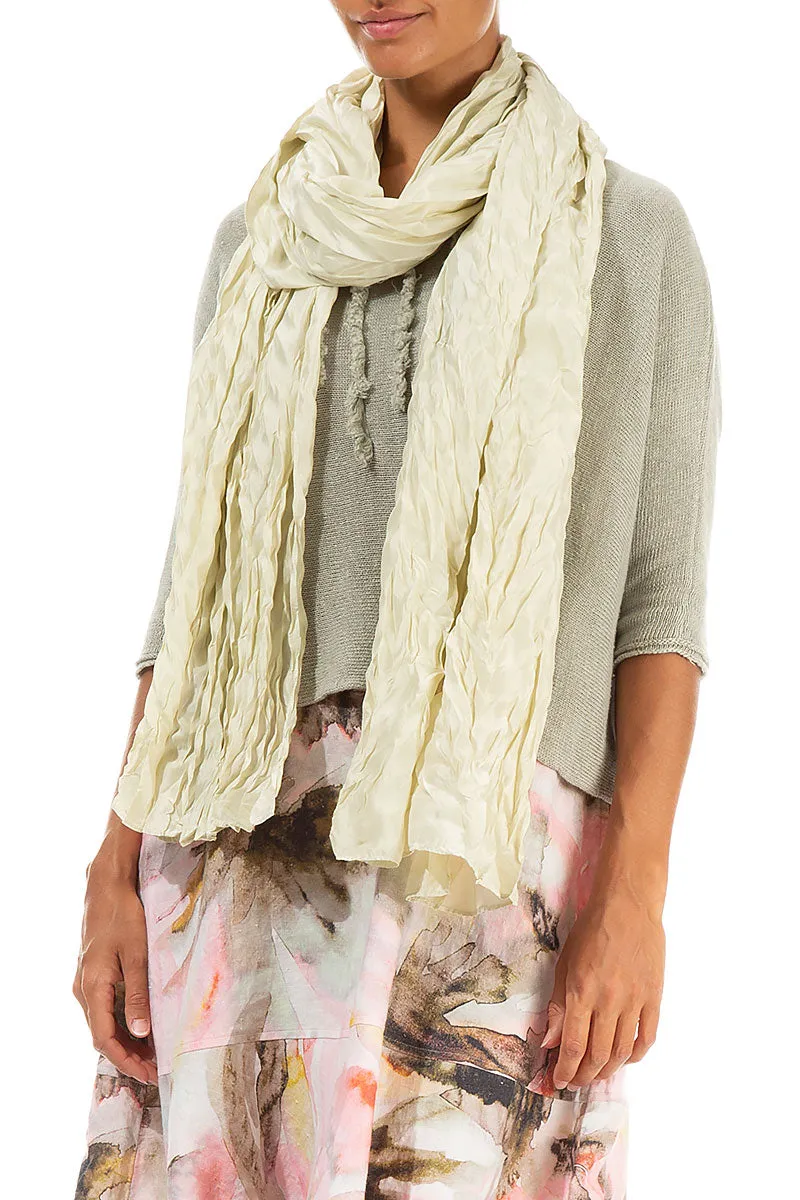 Laurel Green Crumpled Pure Silk Scarf