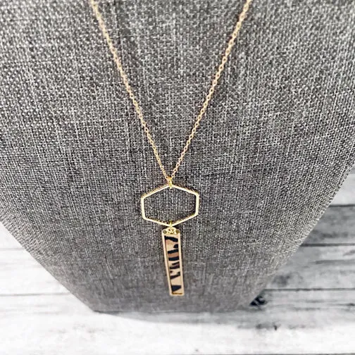Leopard Long Bar Gold Pendant Necklace
