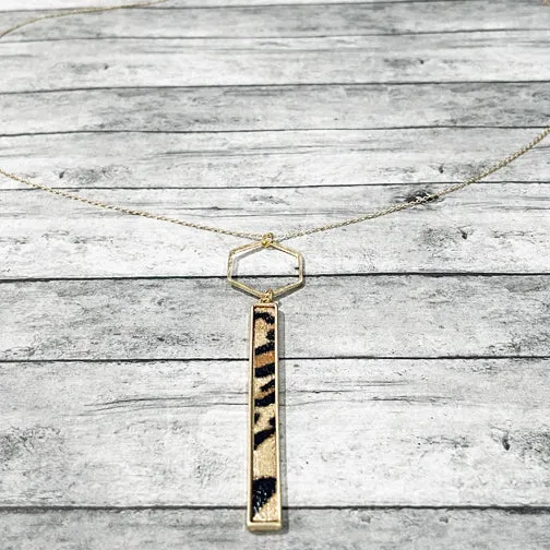 Leopard Long Bar Gold Pendant Necklace