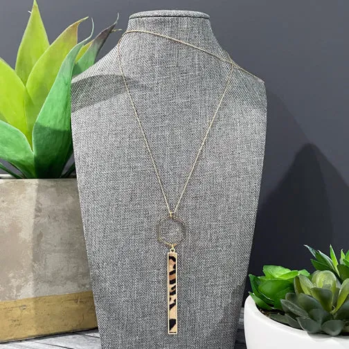 Leopard Long Bar Gold Pendant Necklace