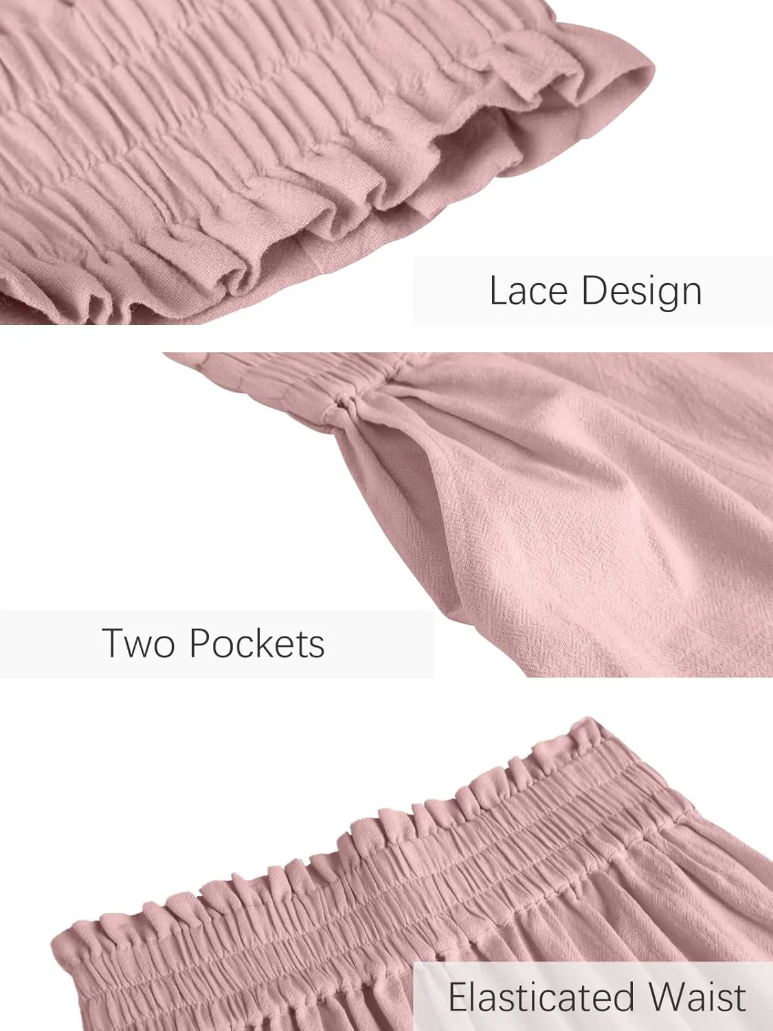 Les umes Womens Cropped Cotton Pants Elastic Waist Wide Leg Capris Casual Summer Trousers with Pockets