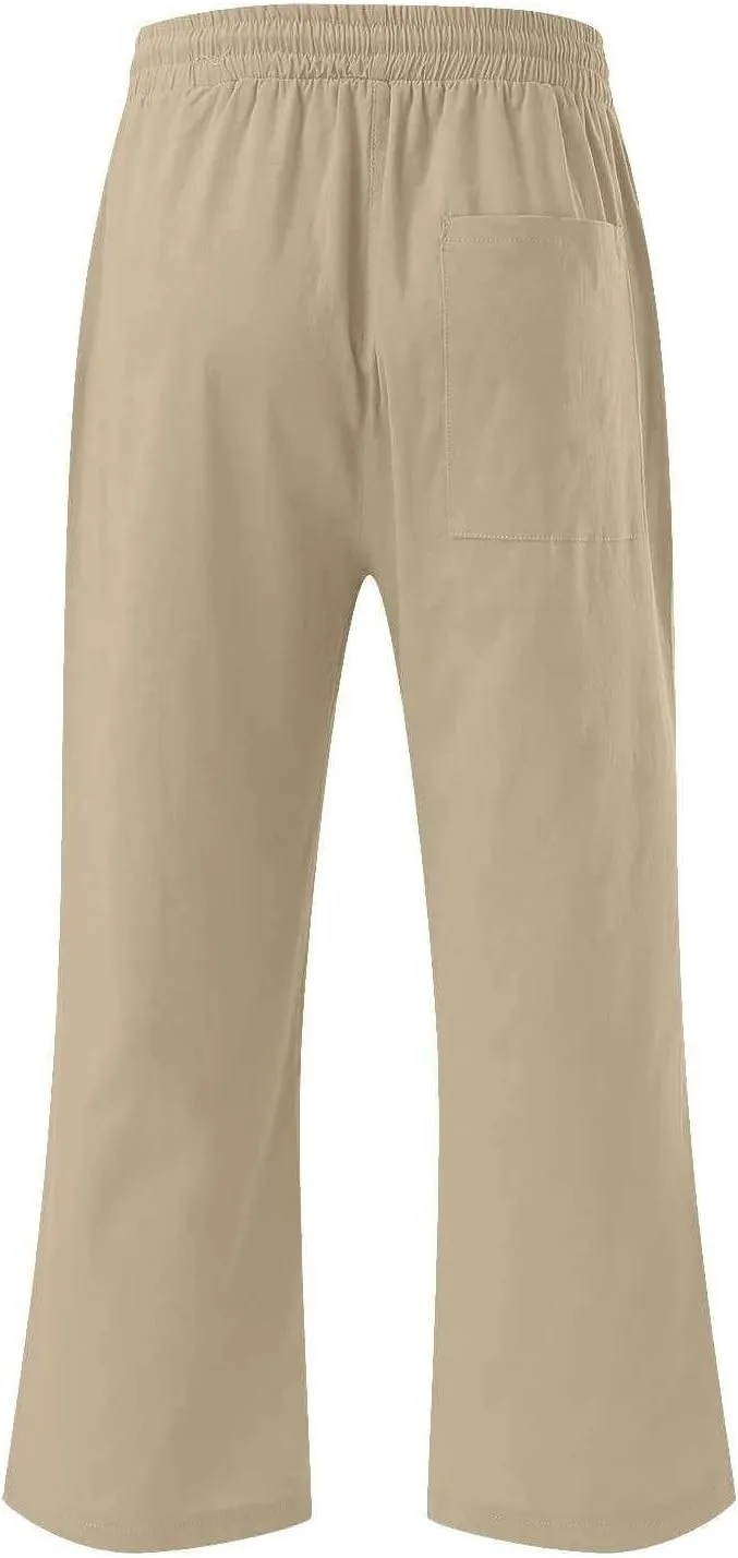 Lightweight Linen Pants Women Linen Pant Drawstring Elastic Trousers Comfy Straight Leg Linen Blend Pants Linen Outfit
