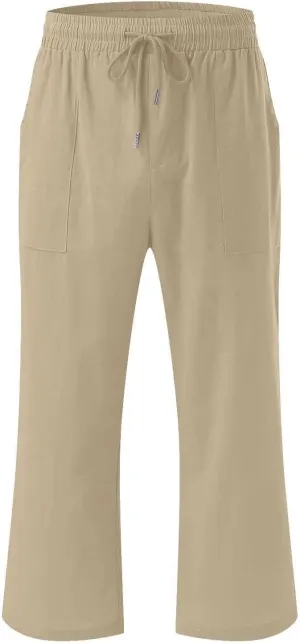 Lightweight Linen Pants Women Linen Pant Drawstring Elastic Trousers Comfy Straight Leg Linen Blend Pants Linen Outfit