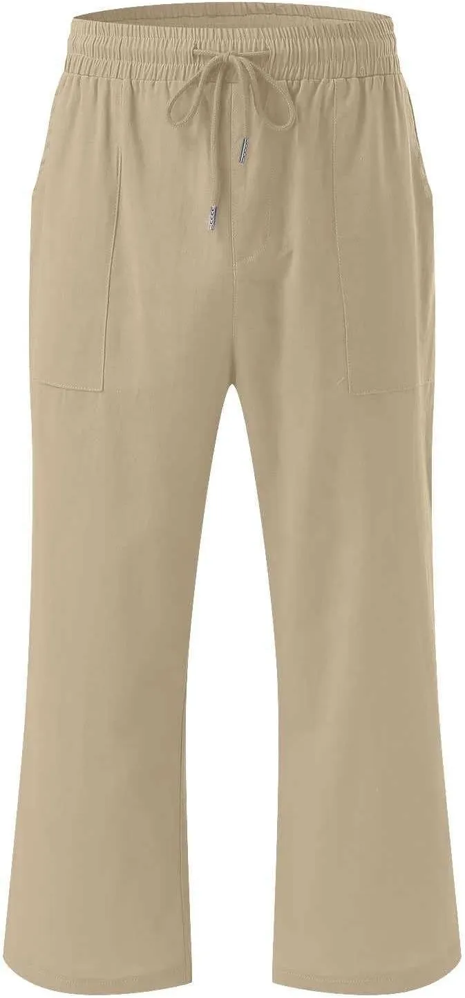 Lightweight Linen Pants Women Linen Pant Drawstring Elastic Trousers Comfy Straight Leg Linen Blend Pants Linen Outfit