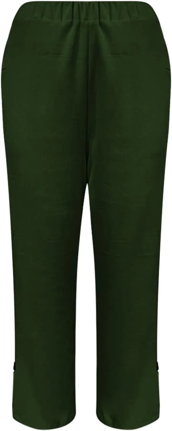 Linen Capri Pants for Women 2025 High Waisted Wide Leg Loose Pants Lounge Comfy Solid Soft Trousers Resort Wear