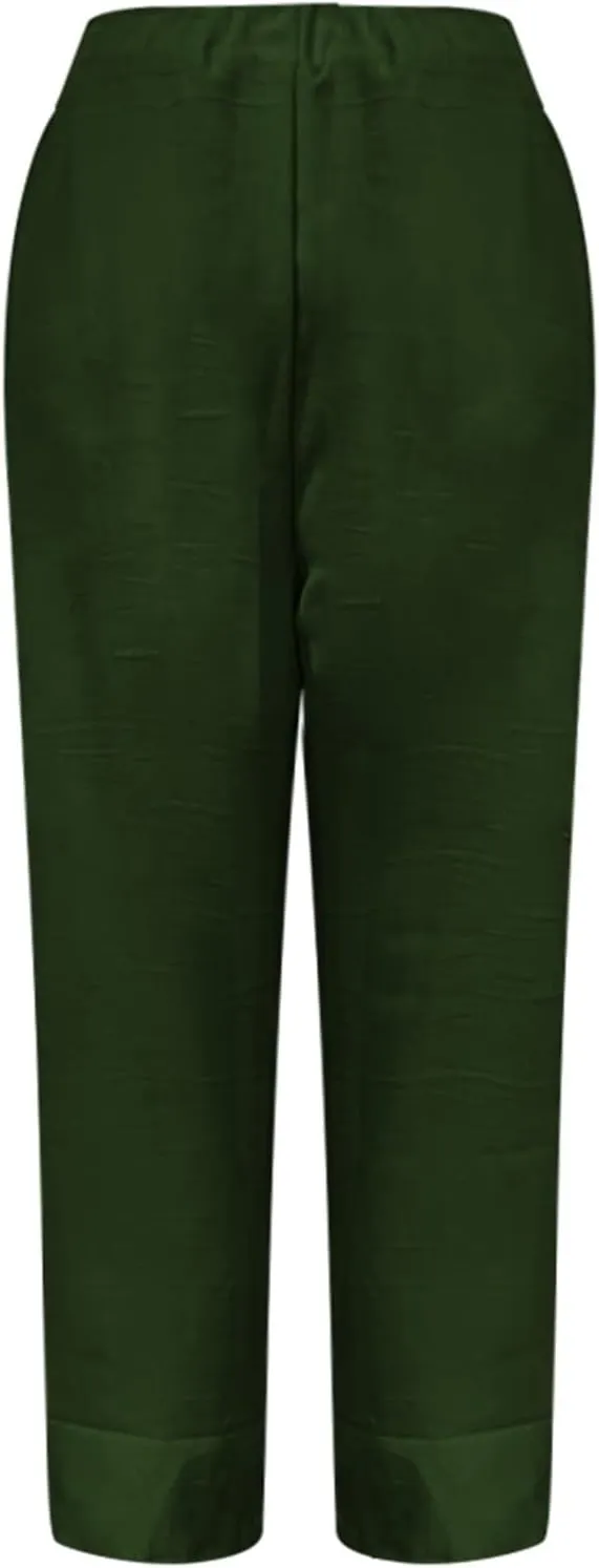 Linen Capri Pants for Women 2025 High Waisted Wide Leg Loose Pants Lounge Comfy Solid Soft Trousers Resort Wear