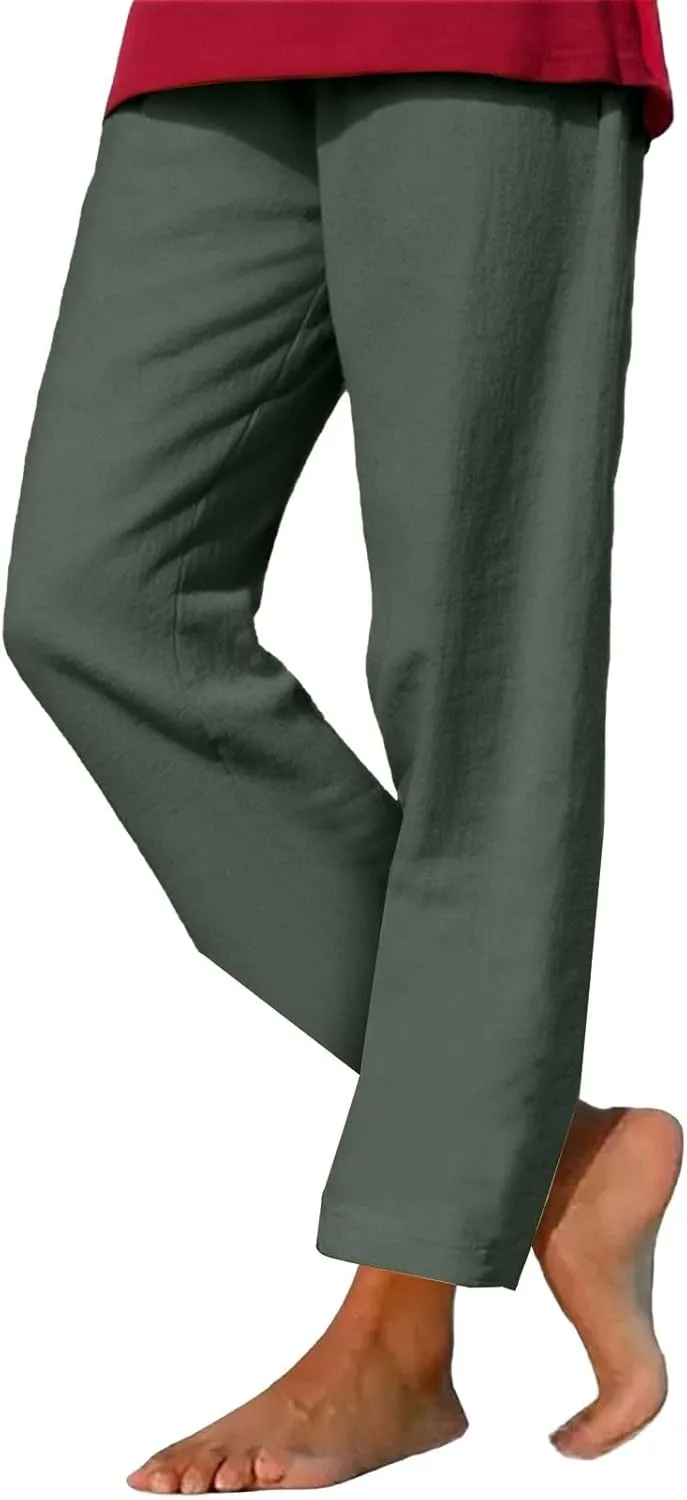 Linen Pants for Women Summer Lightweight Drawstring Waisted Casual Trousers Wide Leg Beach Lounge Pants with Pockets