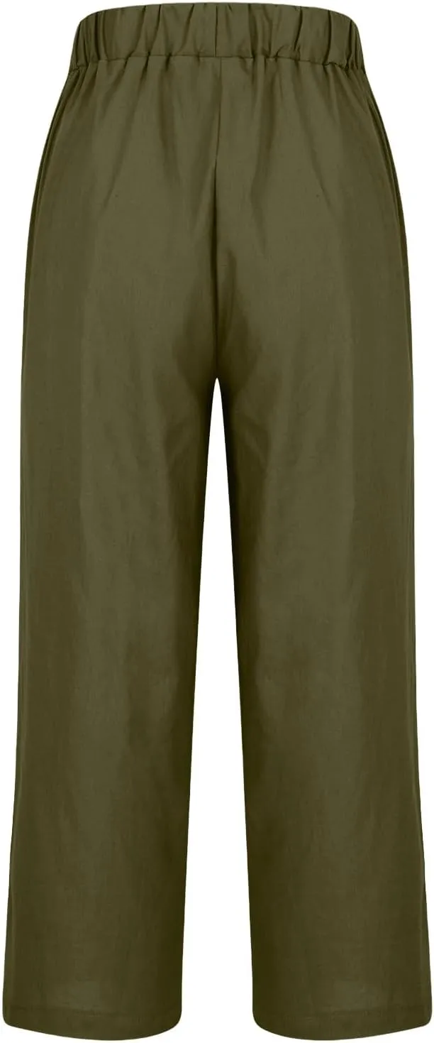 Linen Pants Women 2025 Summer Elastic High Waist Straight Leg Lounge Pant Casual Beach Comfy Soft Trouser Resort Wear