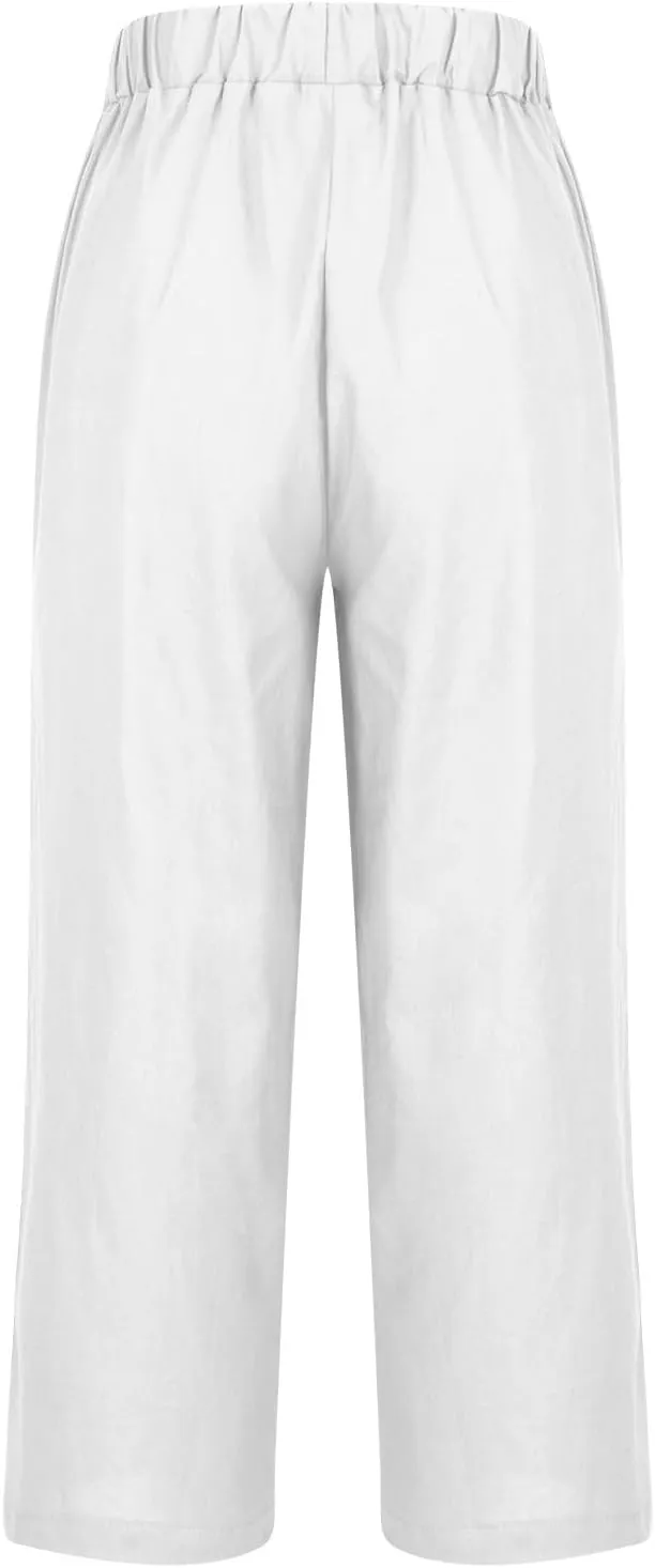 Linen Pants Women 2025 Summer Elastic High Waist Straight Leg Lounge Pant Casual Beach Comfy Soft Trouser Resort Wear