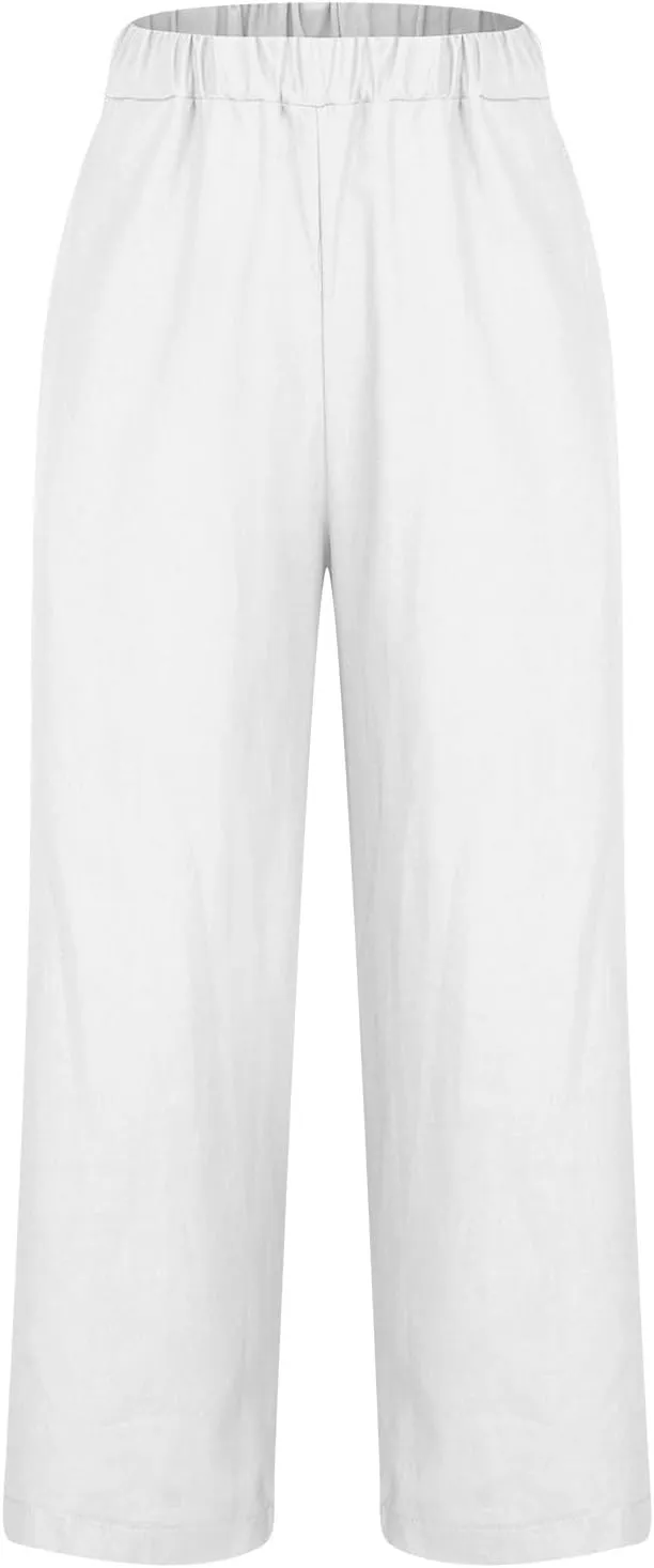 Linen Pants Women 2025 Summer Elastic High Waist Straight Leg Lounge Pant Casual Beach Comfy Soft Trouser Resort Wear