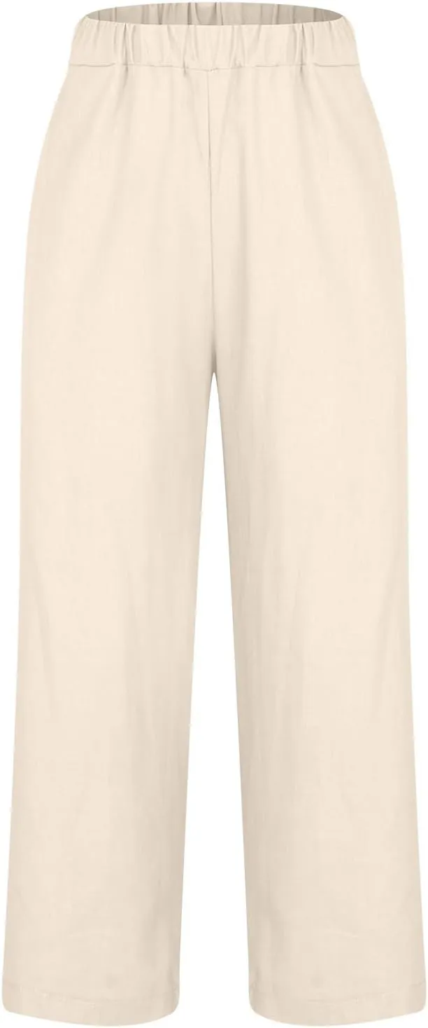 Linen Pants Women 2025 Summer Elastic High Waist Straight Leg Lounge Pant Casual Beach Comfy Soft Trouser Resort Wear